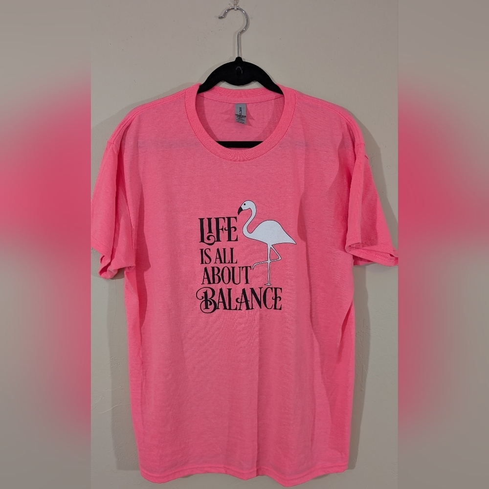 Men's Novelty T-shirt Pink Large Flamingo Life Is All About Balance